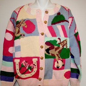 Vintage Pink Horse Equestrian Sweater / Cardigan